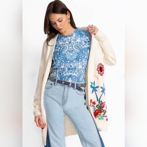 Johnny Was ELEANOR SHORT SLEEVE MESH TEE Size Small Fully Embroidered